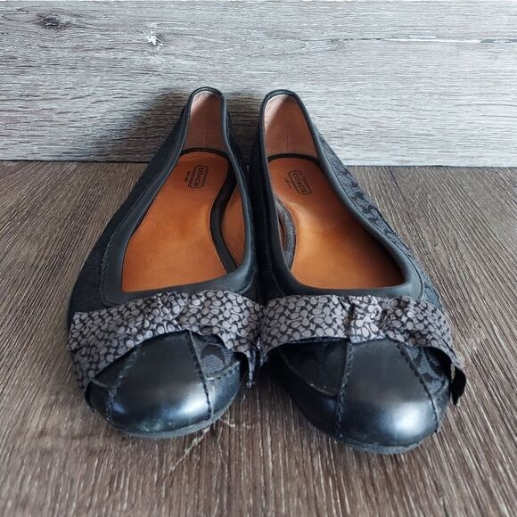 Coach Saundra Flats Black Monogram Logo Bow Size 9.5 - Picture 3 of 7